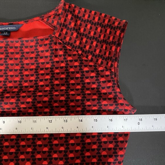 Lands End Ponte Knit Dress Red Geometric Cap Sleeve Fit & Flare Modest Church - Picture 11 of 12
